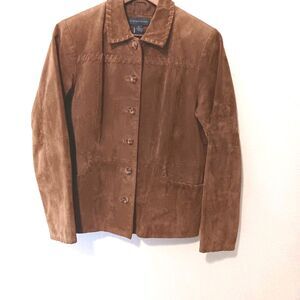 Vtg Relativity Womens M Brown Genuine Suede Leather Jacket Stitching Y2K